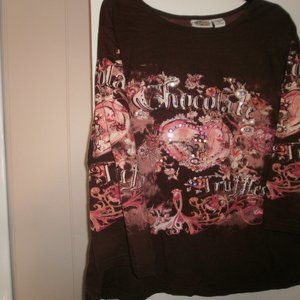 Collections ETC. Woman's Brown and Pink top size X Large